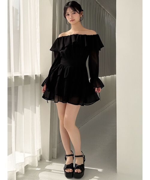 RESEXXY（リゼクシー）の「オフショルシフォンミニワンピース（ワンピース・レディース・ブラック/ミント/ホワイト・FREE）」の4枚目の写真