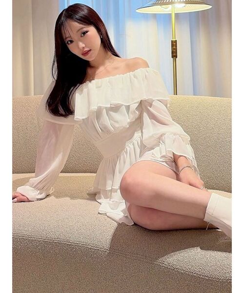 RESEXXY（リゼクシー）の「オフショルシフォンミニワンピース（ワンピース・レディース・ブラック/ミント/ホワイト・FREE）」の5枚目の写真