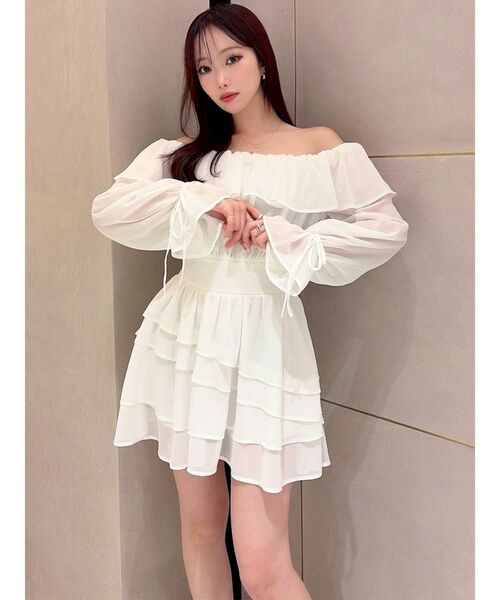 RESEXXY（リゼクシー）の「オフショルシフォンミニワンピース（ワンピース・レディース・ブラック/ミント/ホワイト・FREE）」の6枚目の写真