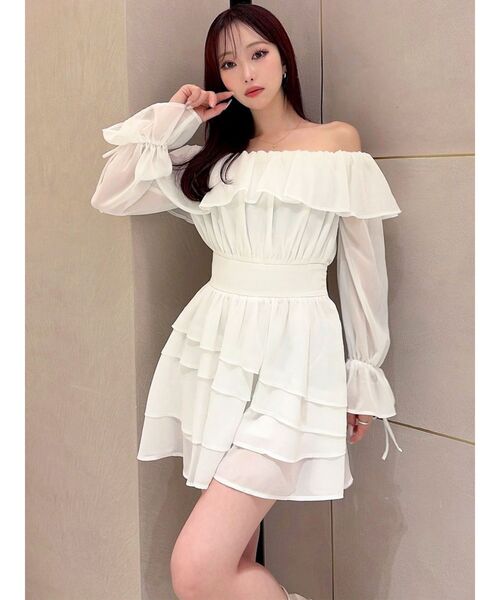 RESEXXY（リゼクシー）の「オフショルシフォンミニワンピース（ワンピース・レディース・ブラック/ミント/ホワイト・FREE）」の7枚目の写真