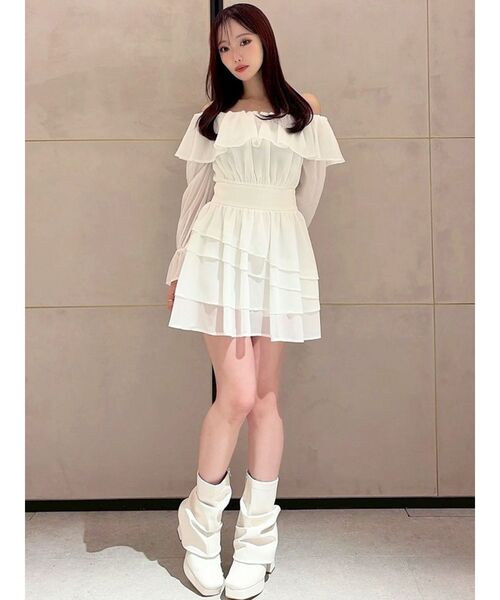 RESEXXY（リゼクシー）の「オフショルシフォンミニワンピース（ワンピース・レディース・ブラック/ミント/ホワイト・FREE）」の8枚目の写真