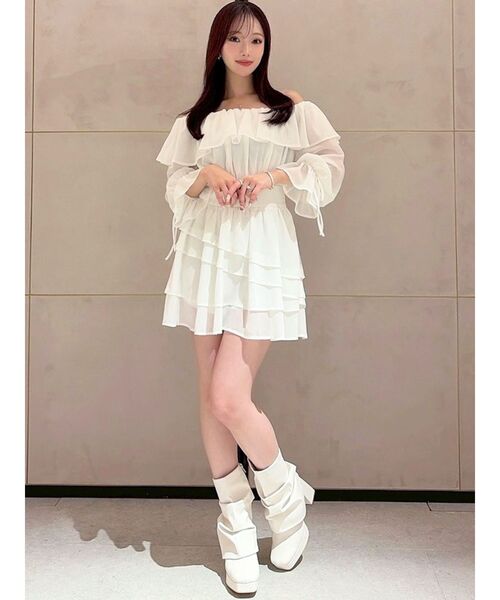 RESEXXY（リゼクシー）の「オフショルシフォンミニワンピース（ワンピース・レディース・ブラック/ミント/ホワイト・FREE）」の9枚目の写真