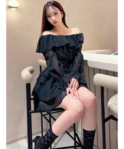 RESEXXY（リゼクシー）の「オフショルシフォンミニワンピース（ワンピース・レディース・ブラック/ミント/ホワイト・FREE）」の16枚目の写真