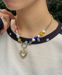 HELLO.SANFRANCISCO（ハローサンフランシスコ）の「【HELLO.SANFRANCISCO/ハローサンフランシスコ】イニシャルチャームフラワービーズネックレス（リング）」