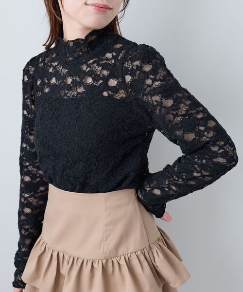MAJESTIC LEGON（マジェスティックレゴン）の「レースハイネックトップス（Tシャツ/カットソー・レディース・ブラック/アイボリー・MEDIUM）」の2枚目の写真