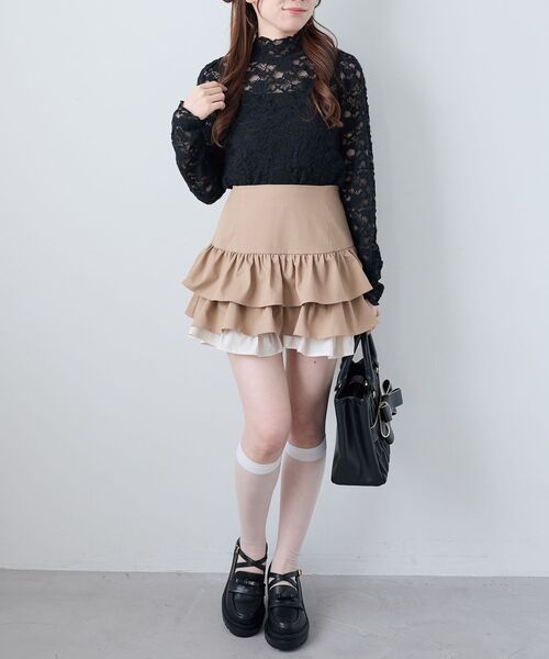 MAJESTIC LEGON（マジェスティックレゴン）の「レースハイネックトップス（Tシャツ/カットソー・レディース・ブラック/アイボリー・MEDIUM）」の4枚目の写真