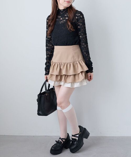 MAJESTIC LEGON（マジェスティックレゴン）の「レースハイネックトップス（Tシャツ/カットソー・レディース・ブラック/アイボリー・MEDIUM）」の5枚目の写真