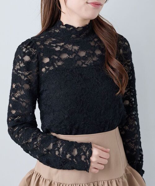 MAJESTIC LEGON（マジェスティックレゴン）の「レースハイネックトップス（Tシャツ/カットソー・レディース・ブラック/アイボリー・MEDIUM）」の7枚目の写真