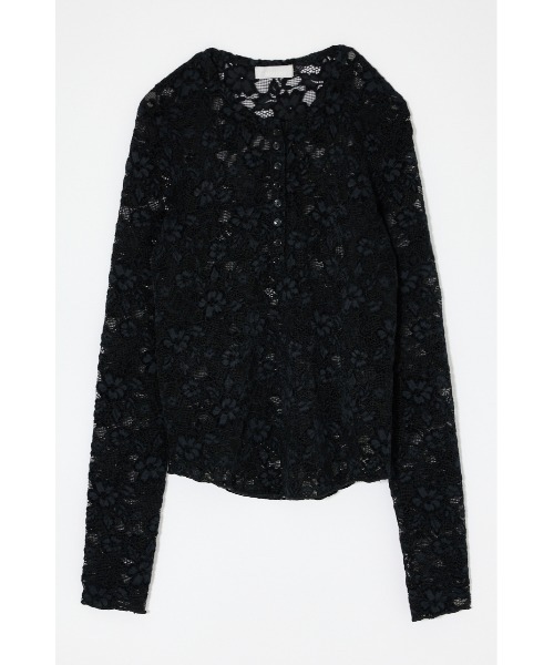 MOUSSY(マウジー)の「【26年SS新作】LACE HENRY NECK トップス(Tシャツ/カットソー・レディース・チャコールグレー/アイボリー/ブラック・FREE)」の2枚目の写真