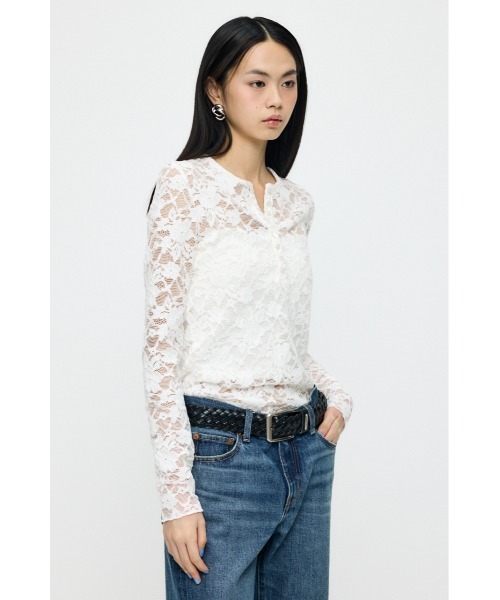 MOUSSY(マウジー)の「【26年SS新作】LACE HENRY NECK トップス(Tシャツ/カットソー・レディース・チャコールグレー/アイボリー/ブラック・FREE)」の10枚目の写真