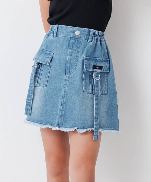 algy(アルジー)の「カーゴ台形スカパン(デニムスカート・キッズ・ブラック/サックスブルー・140/130/160/150)」の2枚目の写真