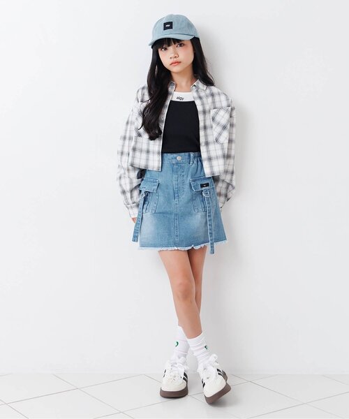 algy(アルジー)の「カーゴ台形スカパン(デニムスカート・キッズ・ブラック/サックスブルー・140/130/160/150)」の6枚目の写真