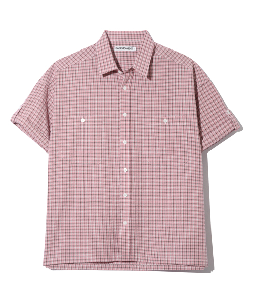 BASEMOMENT(ベースモーメント)の「セミクロップロールアップチェック半袖シャツピンク(シャツ/ブラウス・メンズ・その他・LARGE/MEDIUM)」の2枚目の写真