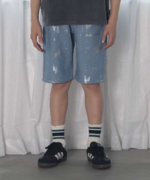 MAKE YOUR DAY(メイクユアデイ)の「フォイルプリントデニム5分丈パンツ■150.160cm(デニムパンツ・キッズ・ブラック/サックスブルー・150/160)」の1枚目の写真