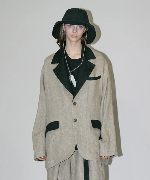 my beautiful landlet(マイビューティフルランドレット)の「【my beautiful landlet】 SEMI WET LINEN OVERSIZE JACKET(テーラードジャケット・メンズ・ベージュ/マルチ/ブラック・1/0)」の3枚目の写真