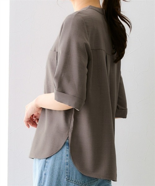 7days Life Styling(セブンデイズライフスタイリング)の「【接触冷感/UVカット】麻調合繊ポケットハーフスリーブシャツ(シャツ/ブラウス・レディース・ネイビー/ベージュ/ブラウン・LL/L/M/S/3L/5L/6L/4L)」の11枚目の写真