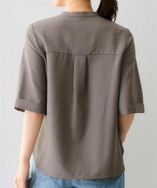 7days Life Styling(セブンデイズライフスタイリング)の「【接触冷感/UVカット】麻調合繊ポケットハーフスリーブシャツ(シャツ/ブラウス・レディース・ネイビー/ベージュ/ブラウン・LL/L/M/S/3L/5L/6L/4L)」の12枚目の写真