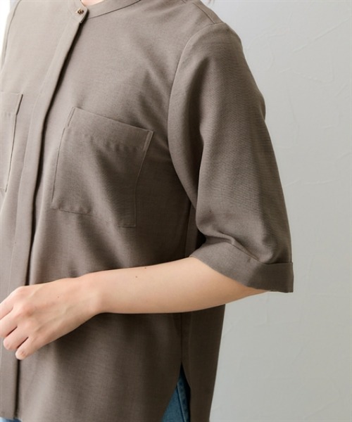 7days Life Styling(セブンデイズライフスタイリング)の「【接触冷感/UVカット】麻調合繊ポケットハーフスリーブシャツ(シャツ/ブラウス・レディース・ネイビー/ベージュ/ブラウン・LL/L/M/S/3L/5L/6L/4L)」の15枚目の写真