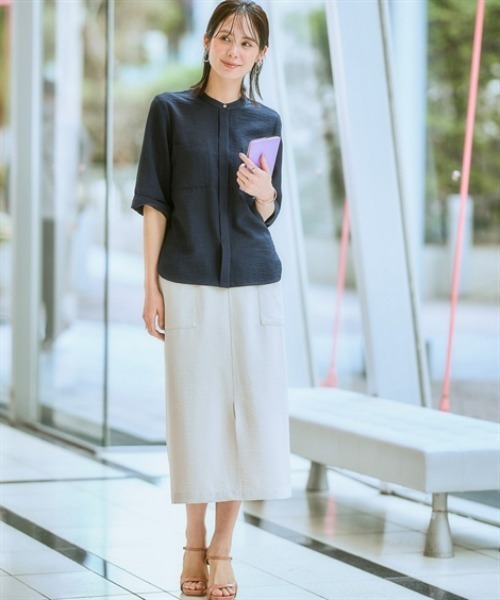 7days Life Styling(セブンデイズライフスタイリング)の「【接触冷感/UVカット】麻調合繊ポケットハーフスリーブシャツ(シャツ/ブラウス・レディース・ネイビー/ベージュ/ブラウン・LL/L/M/S/3L/5L/6L/4L)」の5枚目の写真
