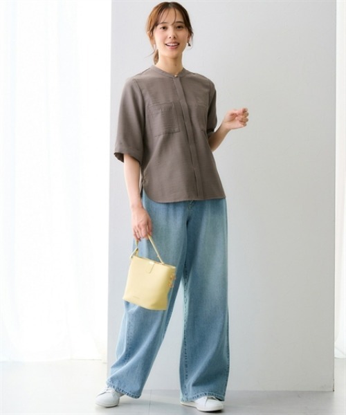 7days Life Styling(セブンデイズライフスタイリング)の「【接触冷感/UVカット】麻調合繊ポケットハーフスリーブシャツ(シャツ/ブラウス・レディース・ネイビー/ベージュ/ブラウン・LL/L/M/S/3L/5L/6L/4L)」の7枚目の写真