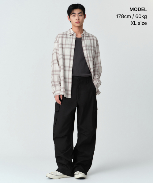 MUSINSA STANDARD（ムシンサスタンダード）の「リラックスドクリンクルオンブレチェックシャツ2 [クリーム/ベージュ]（シャツ/ブラウス・メンズ・その他・2XL/MEDIUM/LARGE/X-LARGE/SMALL）」の4枚目の写真