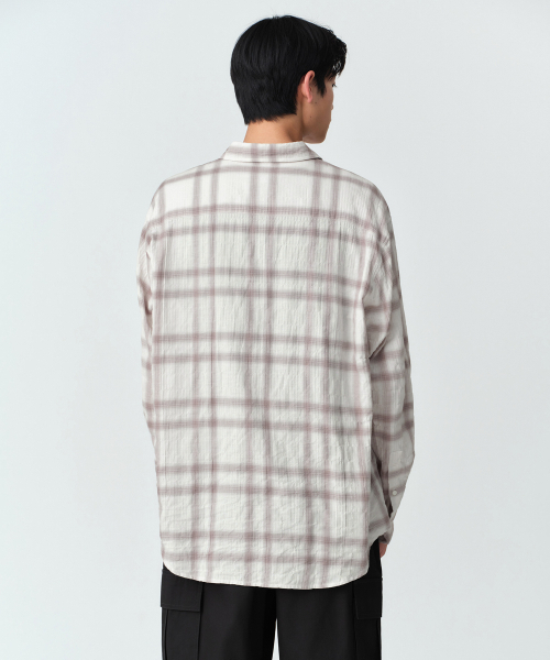 MUSINSA STANDARD（ムシンサスタンダード）の「リラックスドクリンクルオンブレチェックシャツ2 [クリーム/ベージュ]（シャツ/ブラウス・メンズ・その他・2XL/MEDIUM/LARGE/X-LARGE/SMALL）」の5枚目の写真