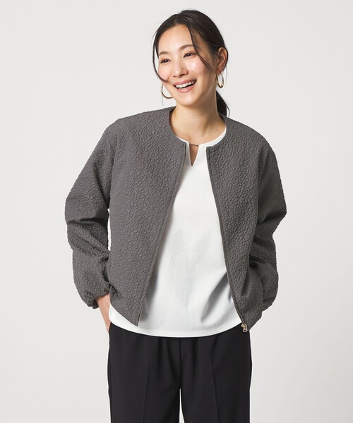 セール】エンボス ノーカラーブルゾン ‐ウォッシャブル‐ ＜A DAY IN