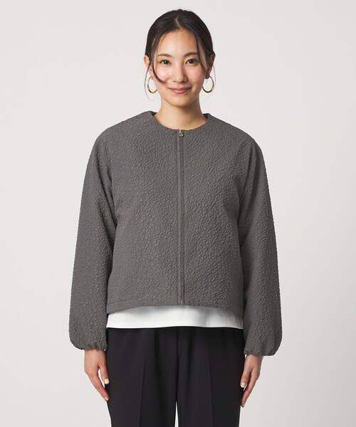 ユナイテッドアローズ　ブークレ　ノーカラーブルゾン　25AW ダークグレー　S ブークレ ノーカラーブルゾン