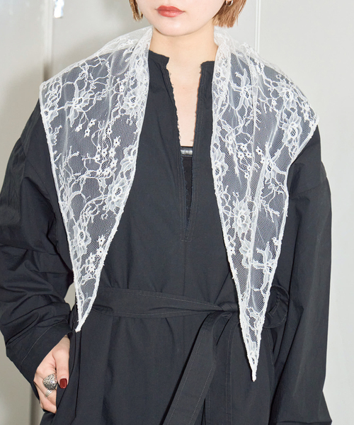CITYSHOP(シティーショップ)の「LACE スカーフ(バンダナ/スカーフ・レディース・ホワイト/ブラック・FREE)」の6枚目の写真