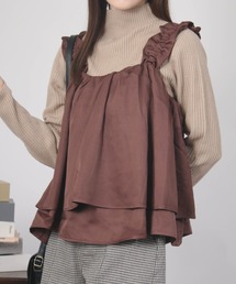 【SG】ショート丈 ショルダーギャザー フリルキャミソール ビスチェ