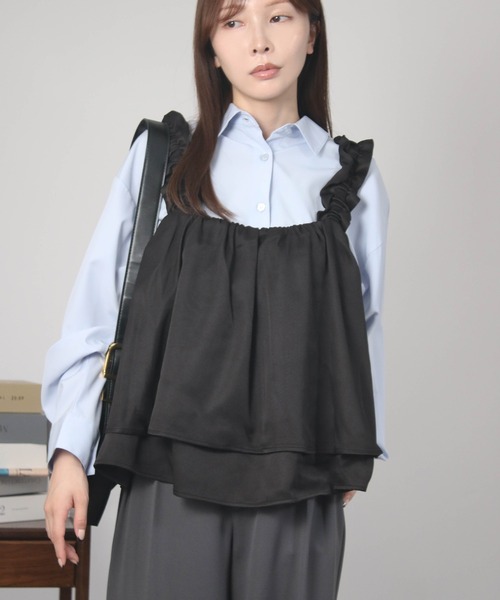 NYLAUS（ナイラス）の「【SG】ショート丈 ショルダーギャザー フリルキャミソール ビスチェ（ベスト・レディース・ブラウン・M）」の2枚目の写真