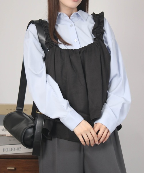 NYLAUS（ナイラス）の「【SG】ショート丈 ショルダーギャザー フリルキャミソール ビスチェ（ベスト・レディース・ブラウン・M）」の5枚目の写真