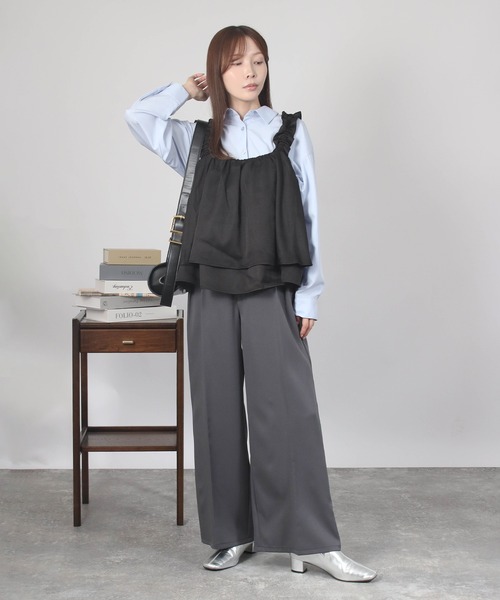 NYLAUS（ナイラス）の「【SG】ショート丈 ショルダーギャザー フリルキャミソール ビスチェ（ベスト・レディース・ブラウン・M）」の7枚目の写真