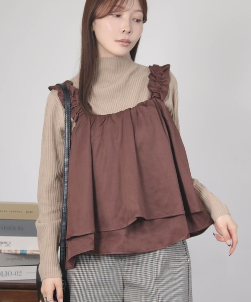 NYLAUS（ナイラス）の「【SG】ショート丈 ショルダーギャザー フリルキャミソール ビスチェ（ベスト・レディース・ブラウン・M）」の8枚目の写真