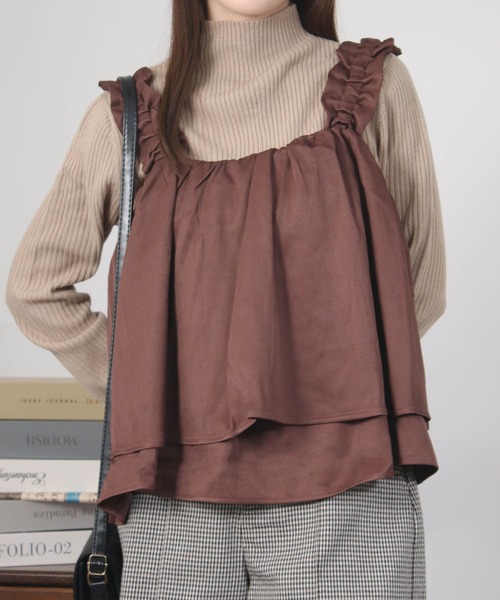 NYLAUS（ナイラス）の「【SG】ショート丈 ショルダーギャザー フリルキャミソール ビスチェ（ベスト・レディース・ブラウン・M）」の9枚目の写真