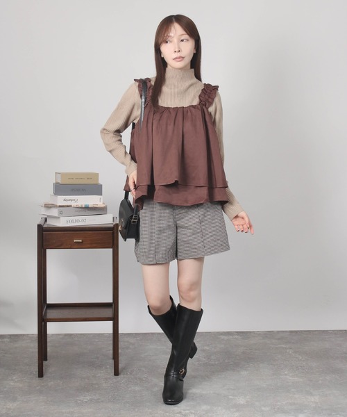 NYLAUS（ナイラス）の「【SG】ショート丈 ショルダーギャザー フリルキャミソール ビスチェ（ベスト・レディース・ブラウン・M）」の13枚目の写真