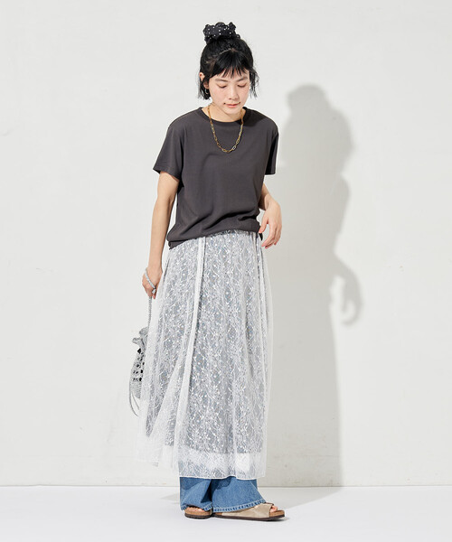 FREAK'S STORE(フリークスストア)の「<汗ジミ防止>天竺コンパクトTシャツ/遮熱/UVカット(Tシャツ/カットソー・レディース・サックスブルー/ブラウン/オフホワイト/チャコール・MEDIUM/SMALL)」の16枚目の写真