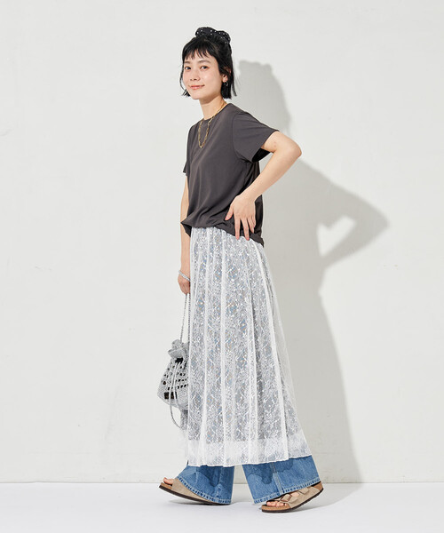 FREAK'S STORE(フリークスストア)の「<汗ジミ防止>天竺コンパクトTシャツ/遮熱/UVカット(Tシャツ/カットソー・レディース・サックスブルー/ブラウン/オフホワイト/チャコール・MEDIUM/SMALL)」の19枚目の写真