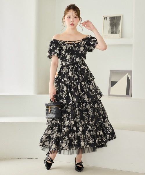 one after another NICE CLAUP(ワンアフターアナザーナイスクラップ)の「【Black Ribbon Collection】バックリボンティアードワンピース(ワンピース・レディース・ブラック/ブラック系その他/ドット・FREE)」の2枚目の写真