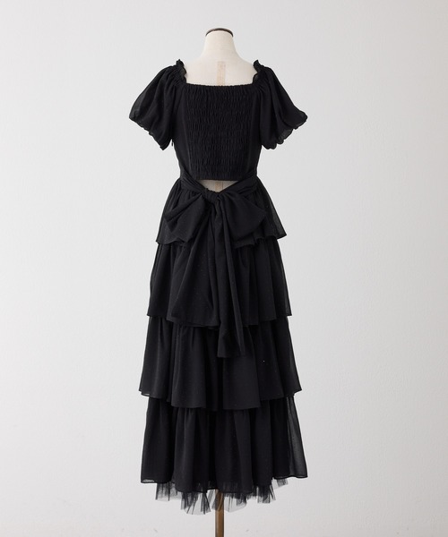 one after another NICE CLAUP(ワンアフターアナザーナイスクラップ)の「【Black Ribbon Collection】バックリボンティアードワンピース(ワンピース・レディース・ブラック/ブラック系その他/ドット・FREE)」の5枚目の写真