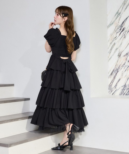 Black Ribbon Collection】バックリボンティアードワンピース