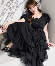 one after another NICE CLAUP（ワンアフターアナザーナイスクラップ）の「【Black Ribbon Collection】バックリボンティアードワンピース（ワンピース）」