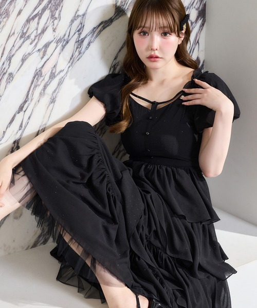 one after another NICE CLAUP(ワンアフターアナザーナイスクラップ)の「【Black Ribbon Collection】バックリボンティアードワンピース(ワンピース・レディース・ブラック/ブラック系その他/ドット・FREE)」の18枚目の写真
