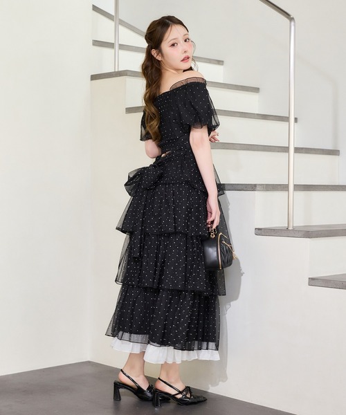 Black Ribbon Collection】バックリボンティアードワンピース