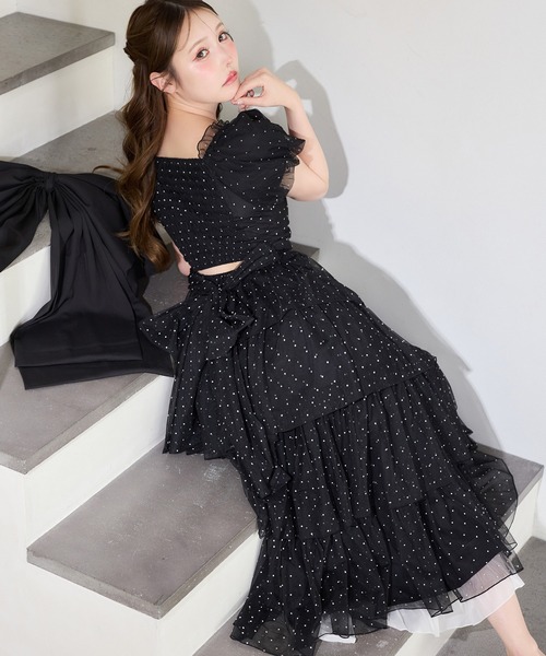 oneafteranotherNICECLAUPバックリボンティアードワンピース セール】【Black Ribbon Collection】バックリボンティアード