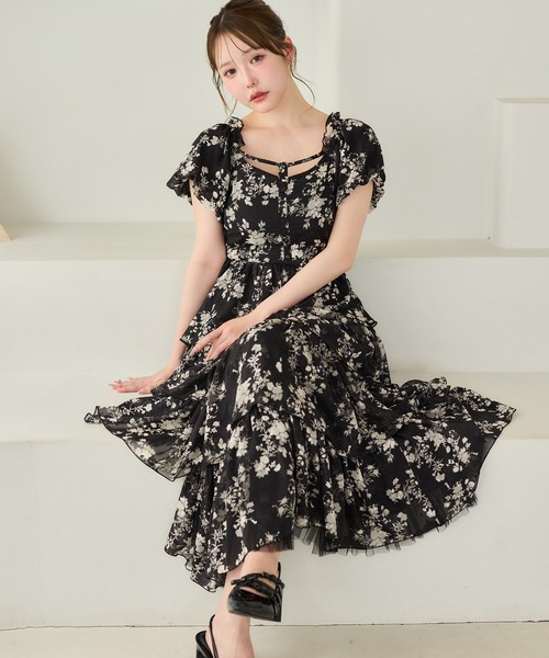 Black Ribbon Collection】バックリボンティアードワンピース