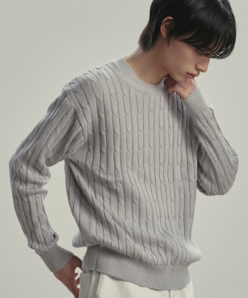 KNITTED(ニッティド)の「コットンケーブルラウンドニット グレー(ニット/セーター・レディース・その他・M/L/XL)」の1枚目の写真