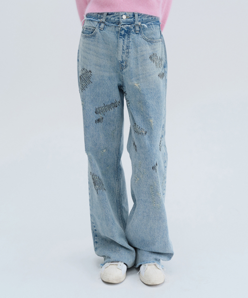DIAGONAL(ダイアゴナル)の「STITCHED DENIM PANTS (blue)(デニムパンツ・レディース・その他・S/M)」の1枚目の写真