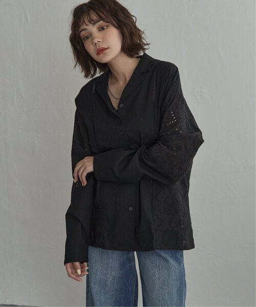 notch.(ノッチ)の「ローンレースオープンカラーシャツ(シャツ/ブラウス・レディース・ブラック/オフホワイト・M)」の2枚目の写真