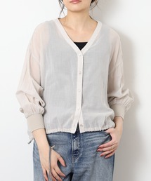 EGLANTINE コットンシアーVネックブラウス 長袖